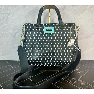 BETSEY JOHNSON Black White Polka Dot Tote Bag Crossbody Strap Excellent Cond.